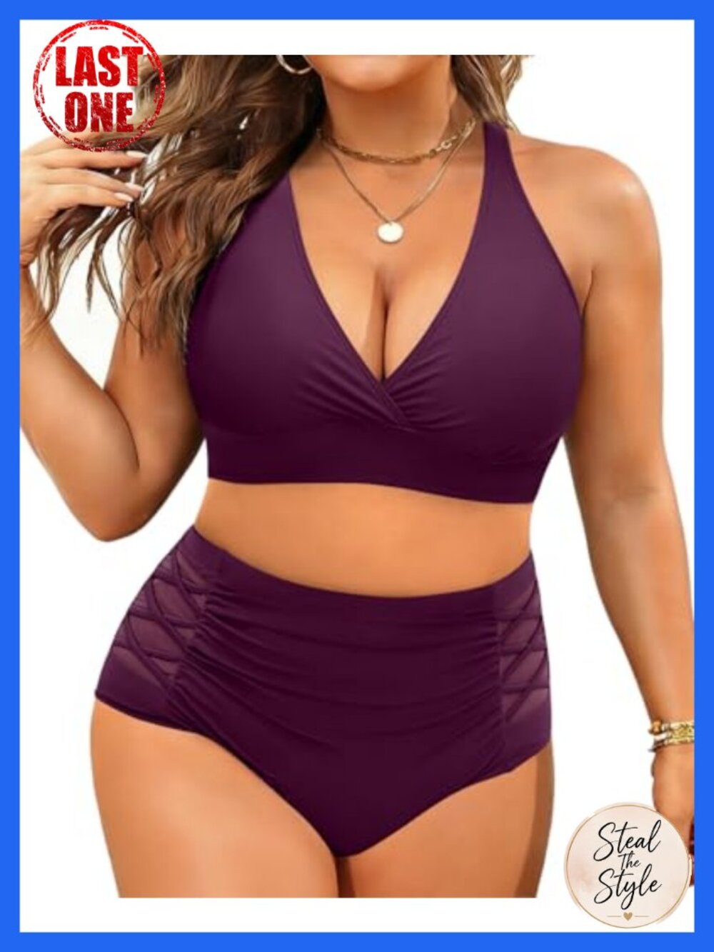 Plus Size High Waisted Two Piece Bikini Tummy Control Swimsuit